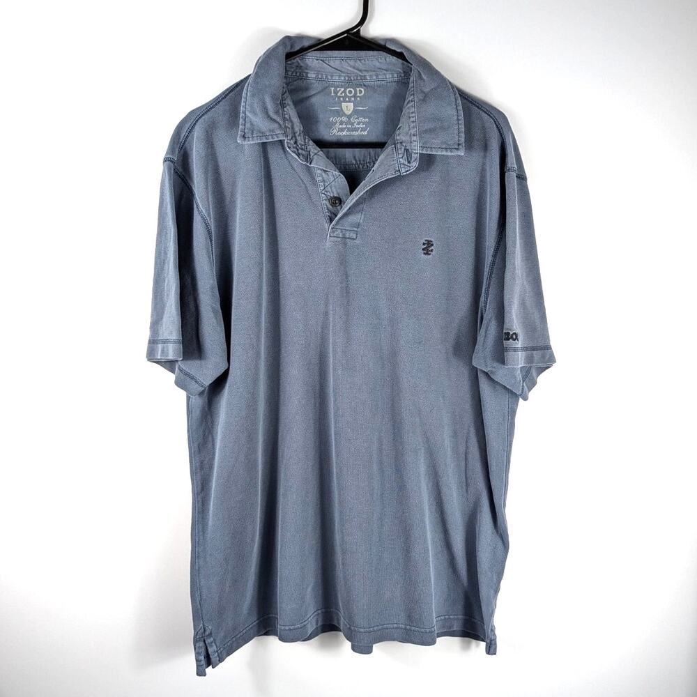 IZOD Jeans Polo Shirt Mens Large Blue Short Sleeve Cotton Casual Golf Tee